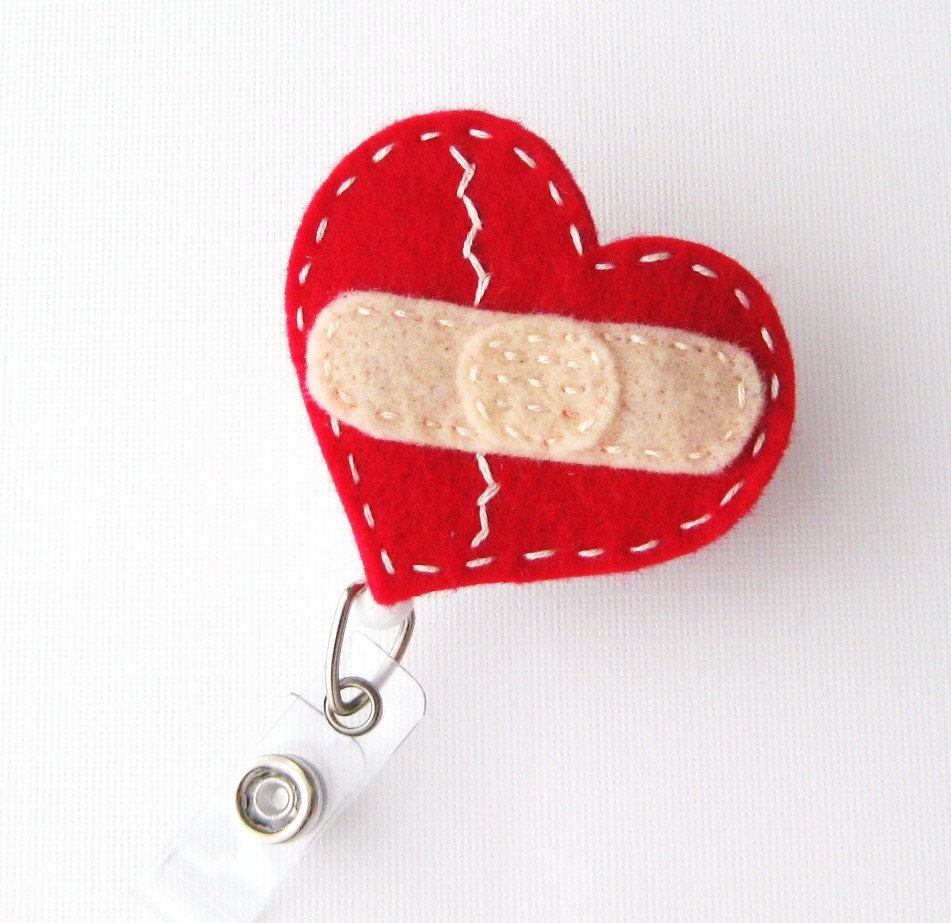 Mended Heart - Name Badge Holder - Cardiac Nurse Badge Reels - Retractable ID Badge Holder - Felt Badge Reel - Peds RN Badge - BadgeBlooms