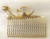 Vintage Hair Comb, Repurposed Jewelry, Retro Pin, Delicate Rose with Pearl Accent