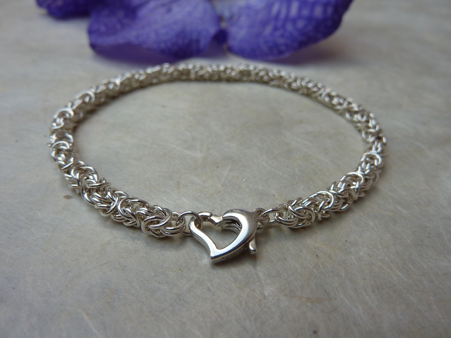Thin Silver Bracelet - Handwoven Silver Filled Byzantine Bracelet