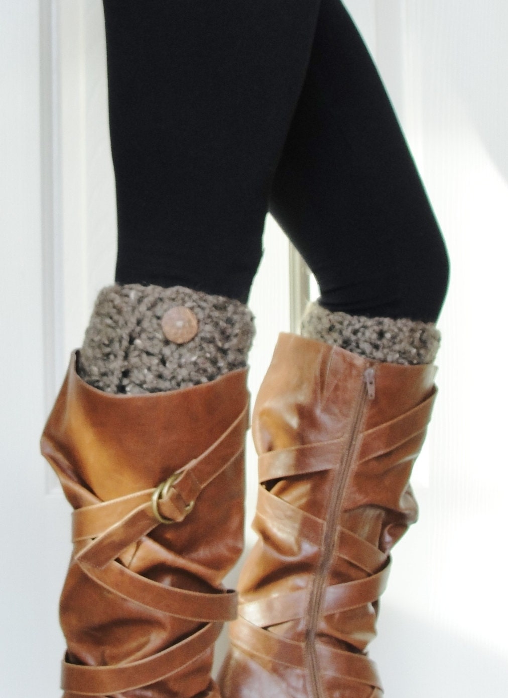 Crochet Boot Cuffs in Barley w/ Button
