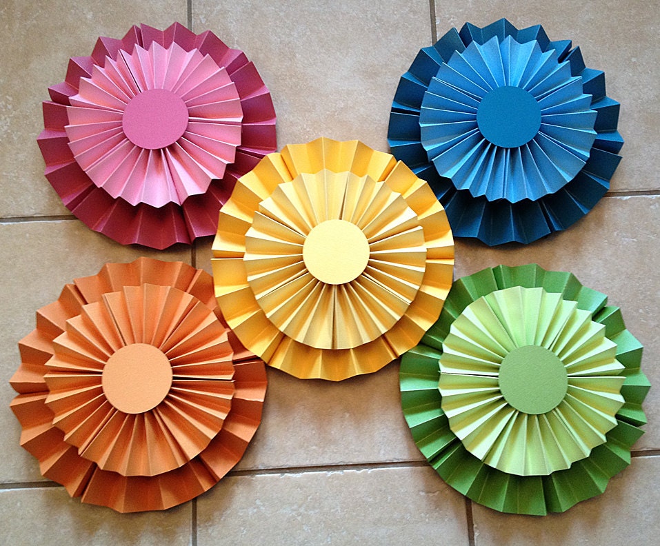 Set of 5 Rainbow 12" Double Layered Paper Rosettes/ Fans Il_170x135