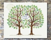 Wedding Bridal Shower or Engagment Party Gift - Wedding Guestbook Canvas Artwork (Thumbprint or Printed Leaves)