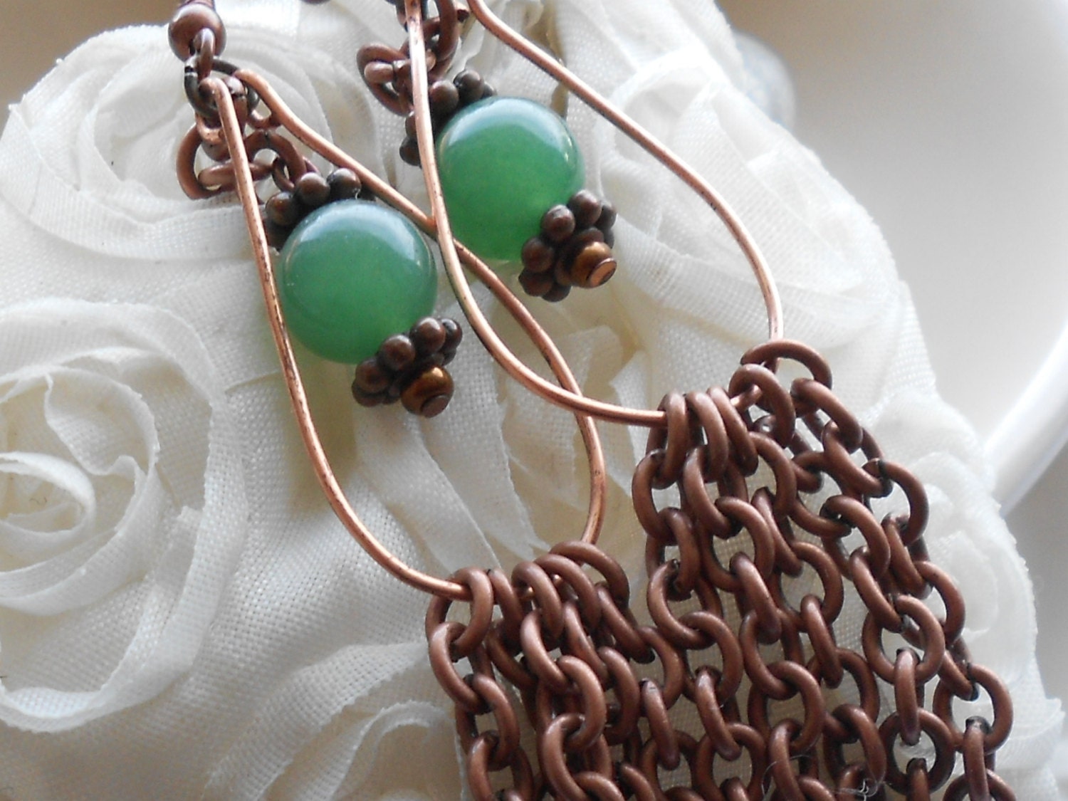 Sea Side Green Earrings With Antique Copper