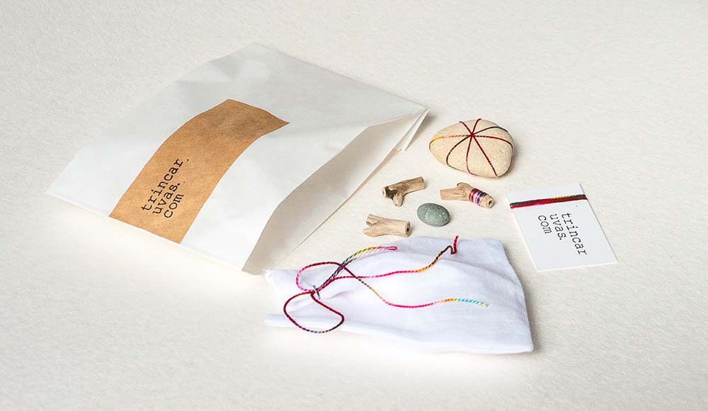 Triangular Earrings - brass and cotton thread