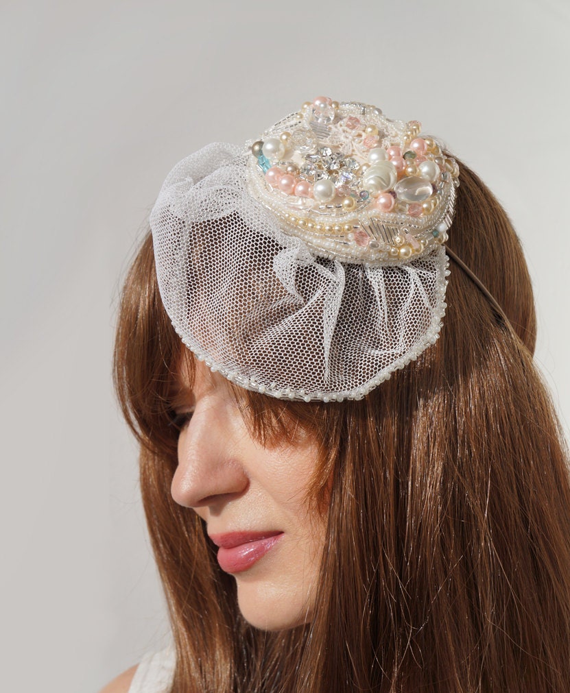 Bridal Hat, Ivory, Wedding Headpiece,Veil, Silk, Bride, Brides Maid, Attendant Gift, Ship Ready