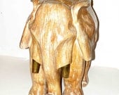 Cerused Wood Sculptural Carved Elephant Table Base (Glass Table Top, Optional)