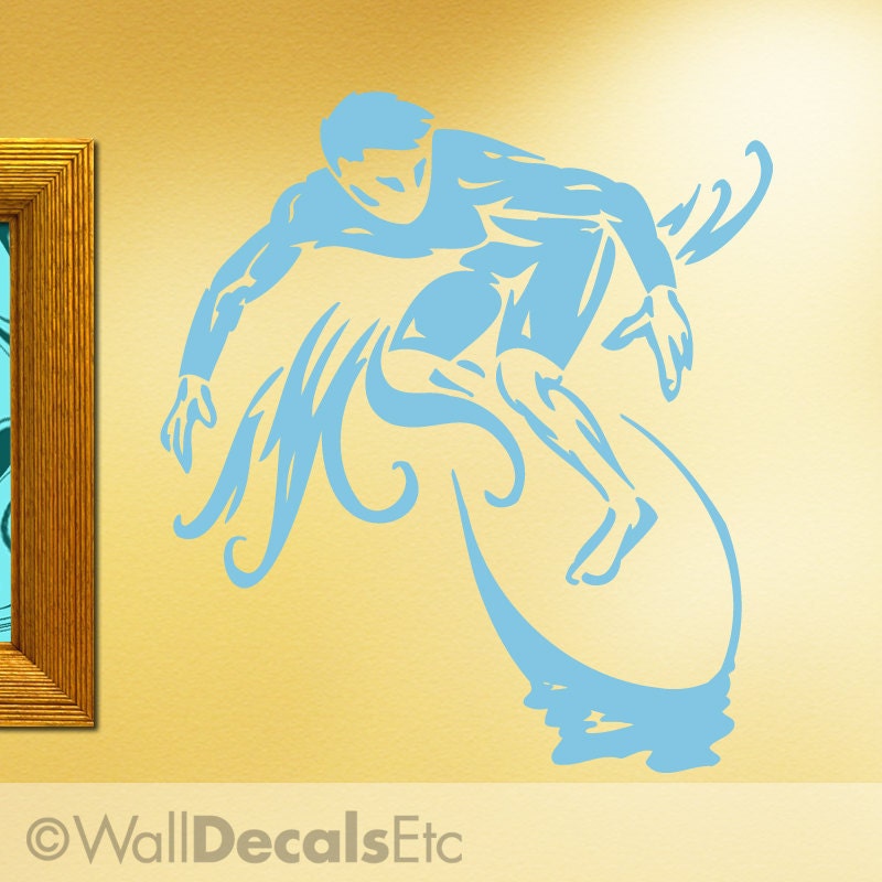 Extreme Sports Vinyl Wall Decal: Surfer, Surf Board, Ocean Waves, Wet Suit, DIY Home ES034