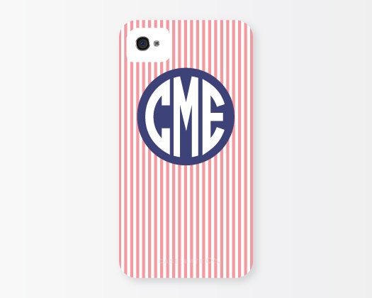 iPhone 5 or 4/4s Case - Custom Pink Seersucker, Monogrammed