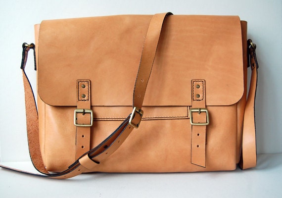 Handmade Tan Leather Messenger Post Bag - Indiana