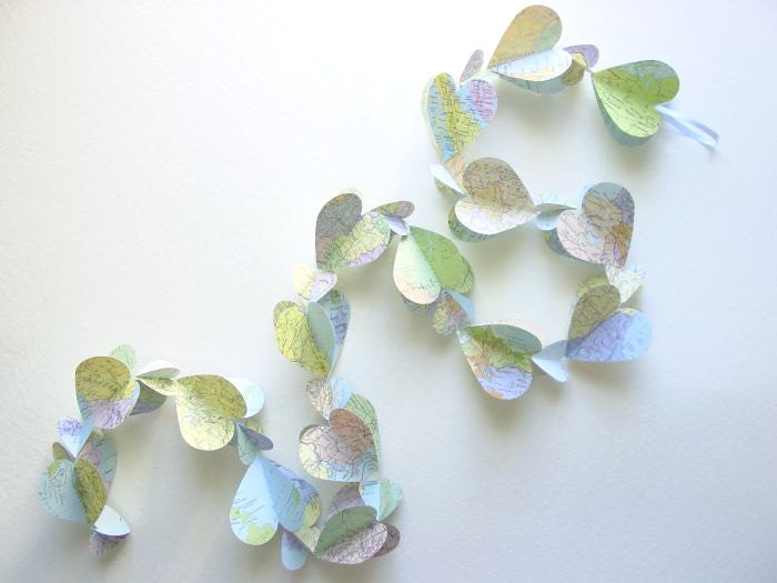 Big Heart Garland - Upcycled Atlas-Hearts-Mobile-Nursery-Baby-Kids-Wedding-Valentine-XOXO-Recycled-Baby Shower-Photo Prop