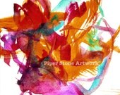 Art by a Dog - 8x8 Abstract Art Print - A Gift of Joy - Piper Stone The Painting Bulldog - red, yellow, purple