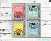You Are My Sunshine - 8x10 Inspirational Wall Art Prints - Set of 4 - Giclee Illustration Daisy Flower