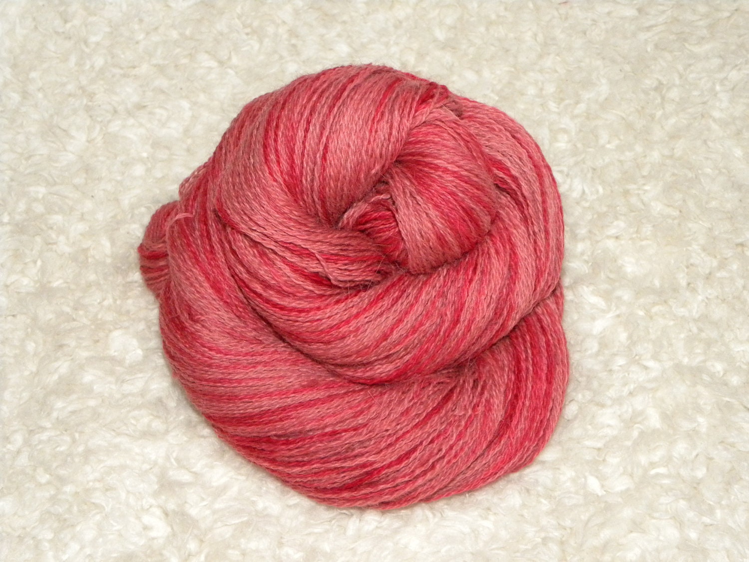 Hand Dyed Yarn, 2 ply lace weight, Suri Alpaca and Merino wool, 610 yards/100g- 'Strawberry Ice Cream'