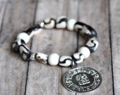 Tibetan Beaded Bracelet with Grand Silver Coin Medallion