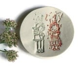 Happy Birthday Pottery Dish Eco Friendly Ceramic Small Round Plate Boy and Girl onTop