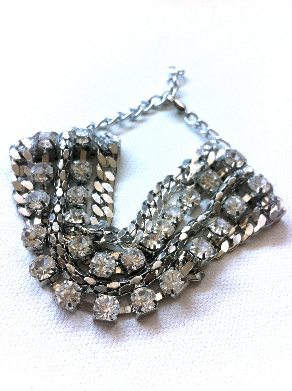 Silver Sparkle LUXE Mixed Chain Bracelet - One-of-a-Kind - Silver Chains and Clear Rhinestones, Adjustable - Jewelry SALE