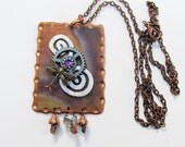 Steampunk Jewelry, Clock Gears Pendant, Dragonfly Necklace, Copper And Silver Swirls, Turning Wheels, Metal Work, Industrial Chic Necklace
