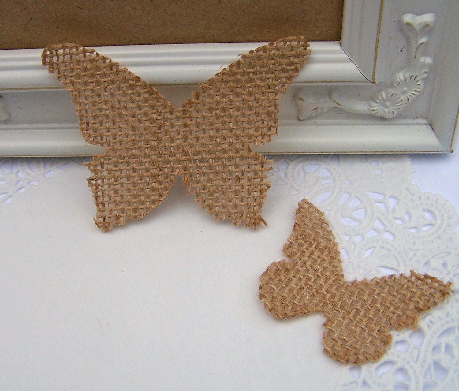 Burlap Butterflies - QTY - 10 Wedding Fabric Embellishment, Gift Wrap, Packaging, Decor, Scrapbooking