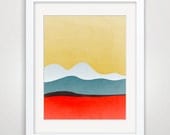 Abstract Art, Mid Century Modern Art, Minimalist Poster, Abstract Landscape, Wall Decor - Red, Mustard, Teal and Grey