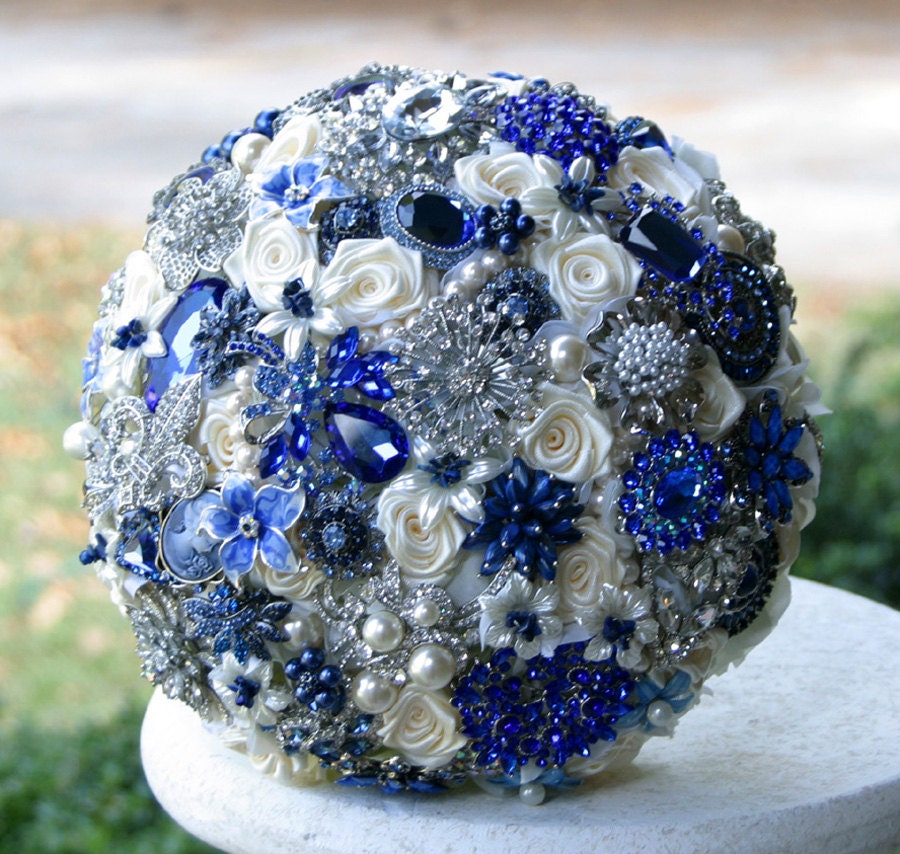 Deposit on sapphire royal blue brooch bouquet. Made to order heirloom bridal bouquet - annasinclair