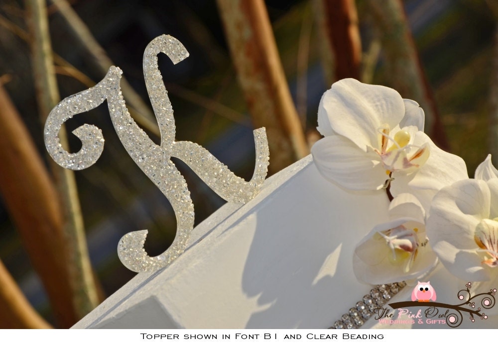 Beaded Monogram Wedding Cake Topper 4 Inch Personalized with YOUR Initial