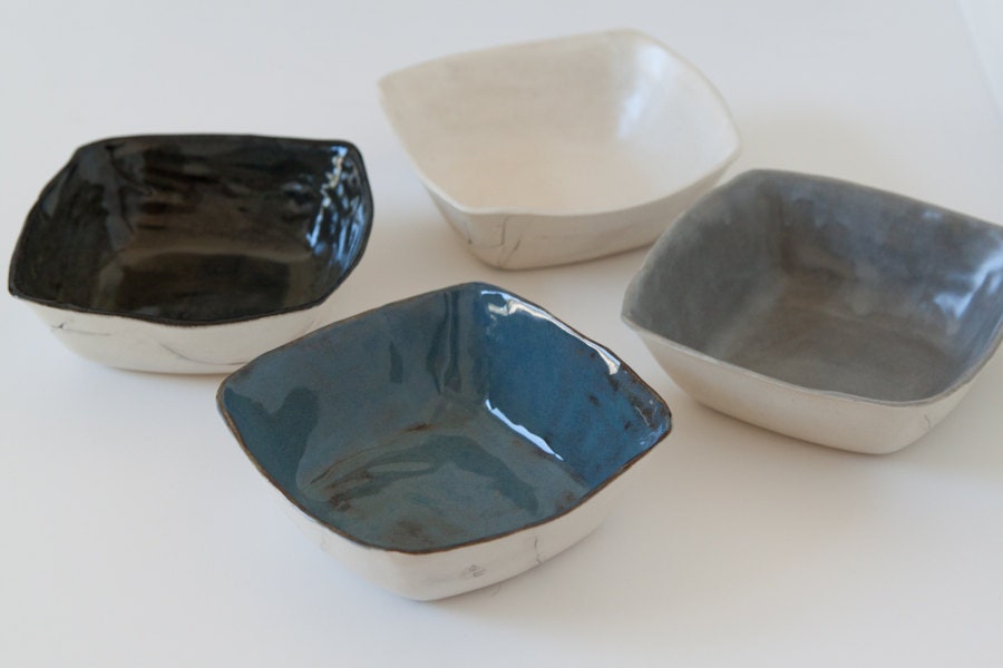 Set of 4 Square Bowls with Seattle Sky Glazes