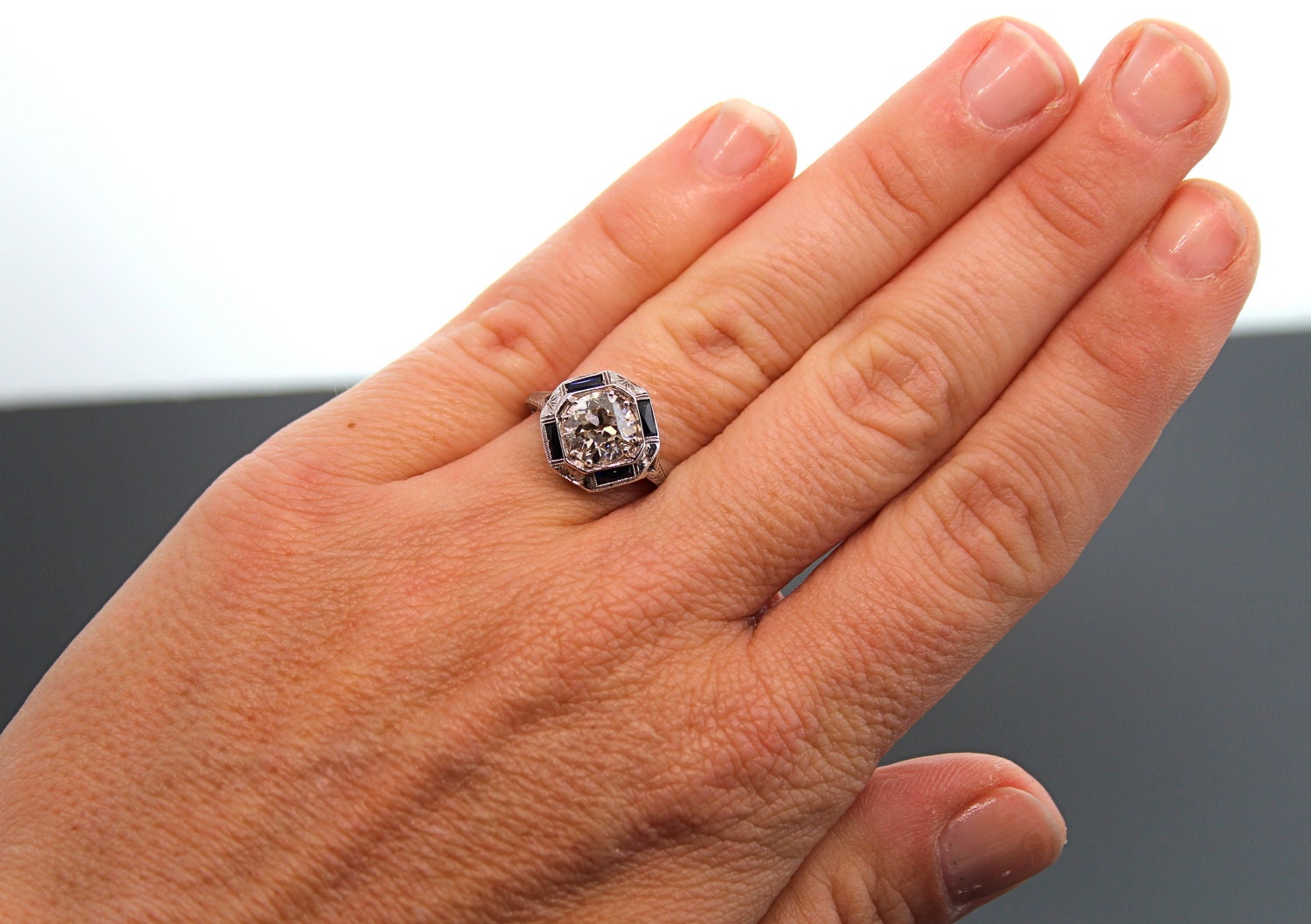 Antique Engagement Ring - 18k White Gold with 2 ct European Cut Diamond