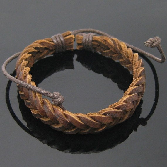 Real Soft Leather Woven Women Leather Bracelet, Men Leather Bracelet 1267A