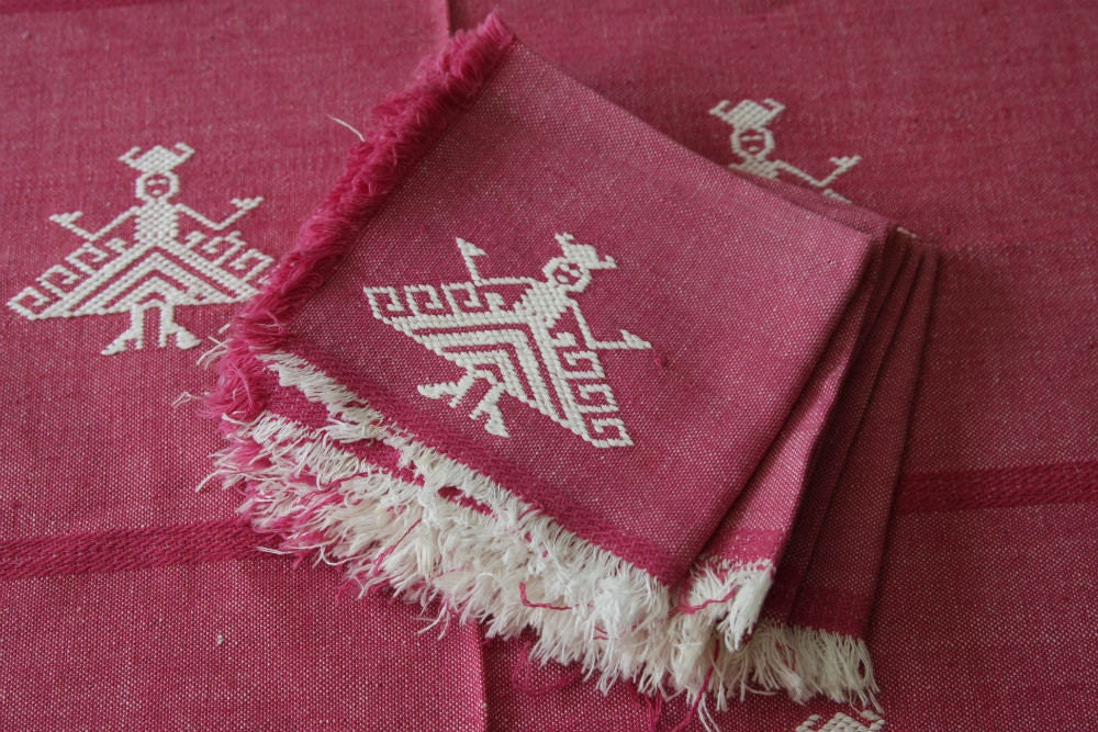 Pink Tribal Print Tablecloth and 6 Matching Napkins