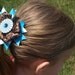 bright blue and leopard print hair bow- hair bow with button, animal print barrette
