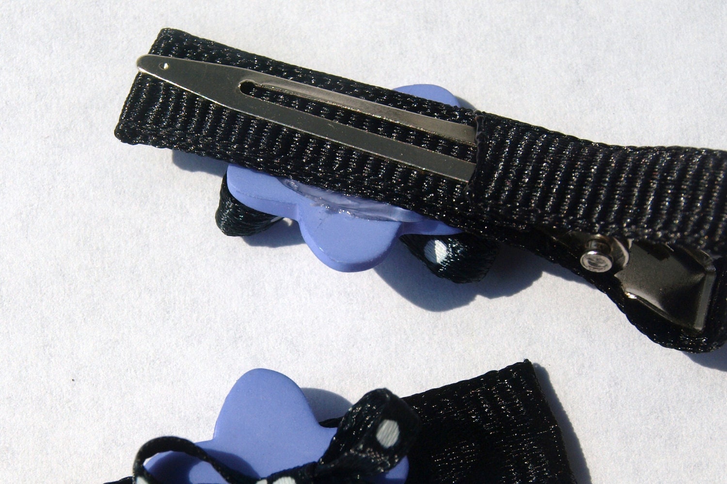 black and purple clippies- polkadot hair clip- girls accessories