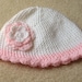 white and pink crocheted baby cap with layered flower- size 6-12 months- baby girl accessories