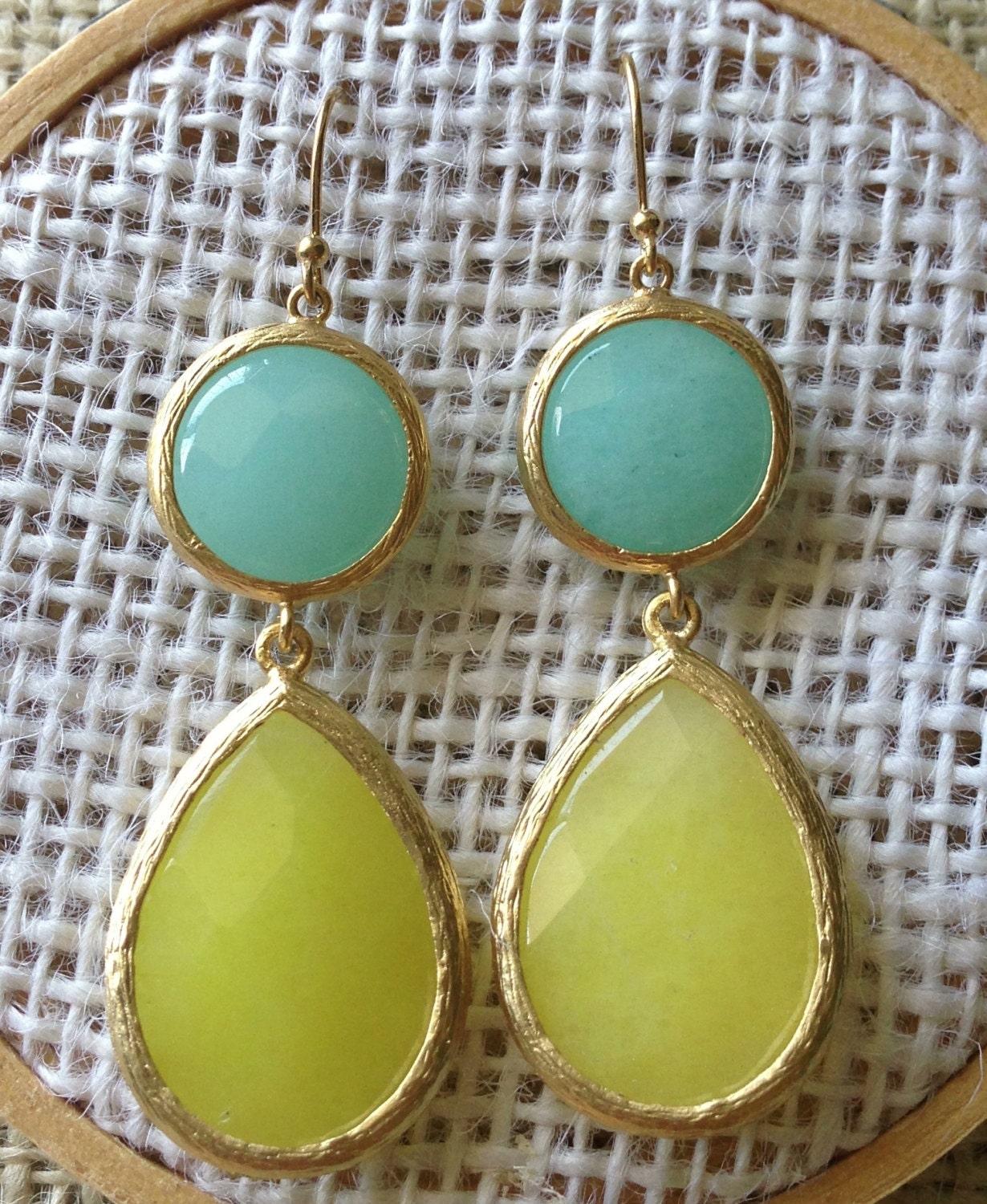 Aqua and Yellow Medium Double Drop Bridesmaids Earrings
