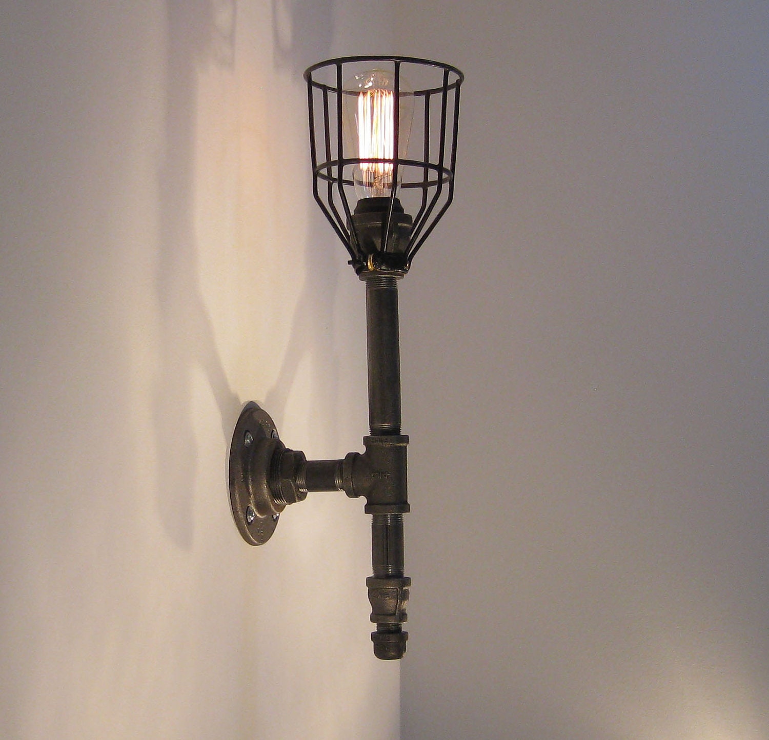 Wall Sconce: Black Malleable Iron  - Industrial Steampunk