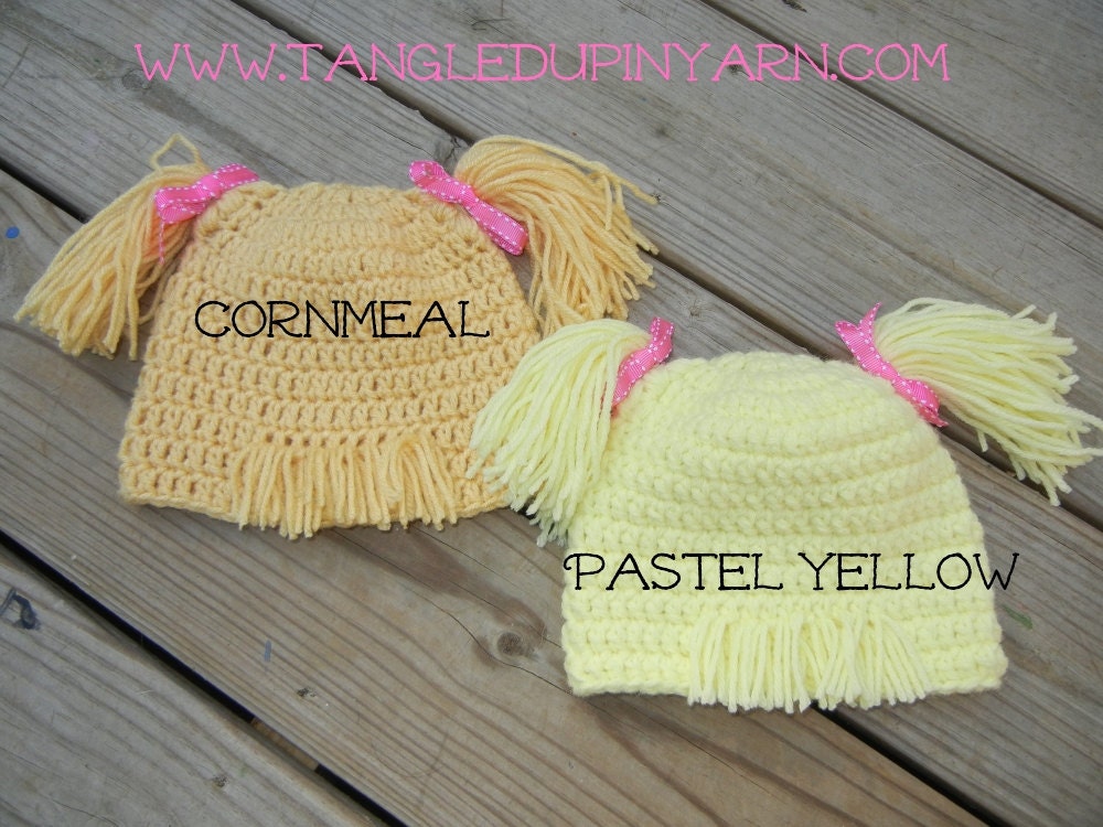 6 to 12 months Cabbage Patch Kid Hat with Pig Tails Choose your own color