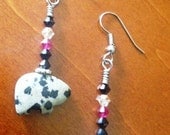 Black white and magenta Southwest bear earrings with swarovski