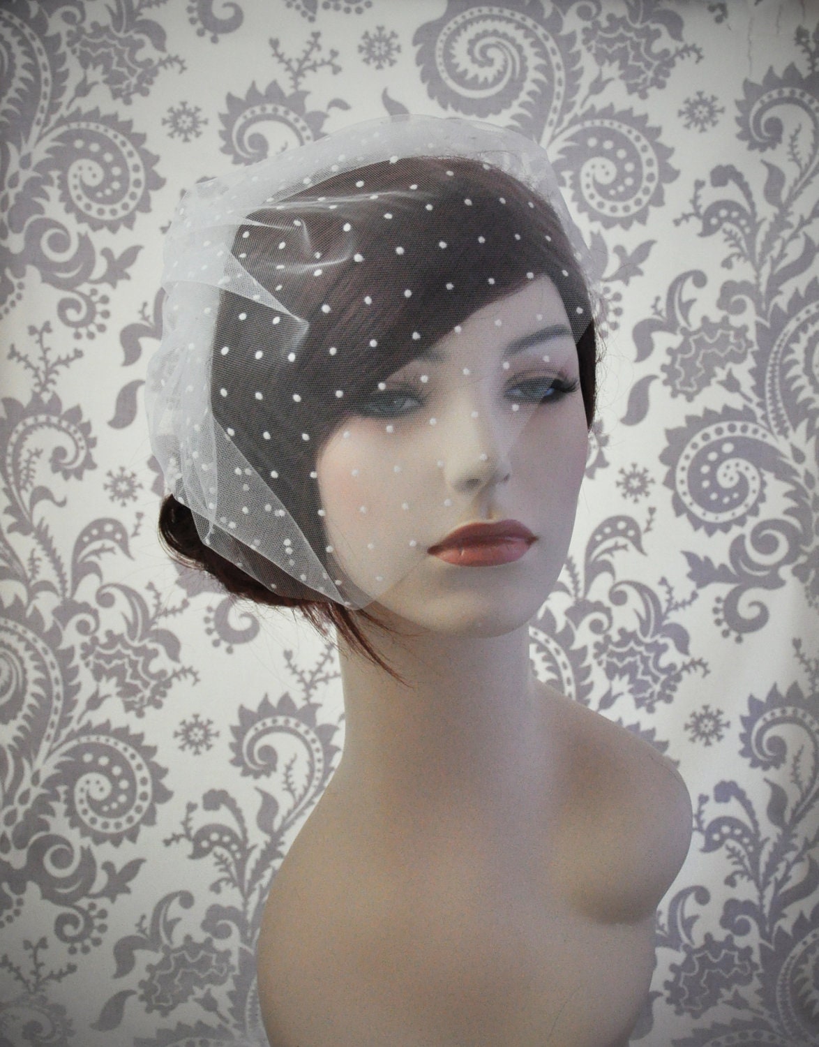 Ivory Bird cage Veil, Polka Dot Veil, Tulle Birdcage Veil with polka dots, retro ivory veil bridal accessories