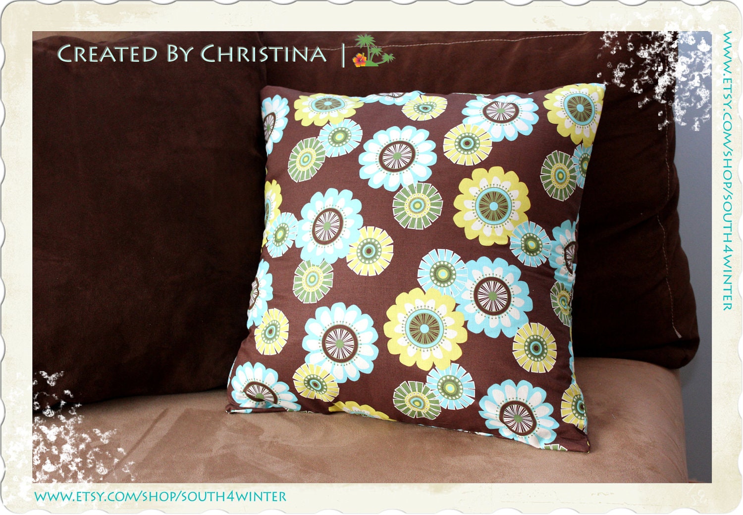 Retro Flowers - Removable Throw Pillow Cover