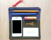 Chambray & Olive Color Blocked Zippered Pouch