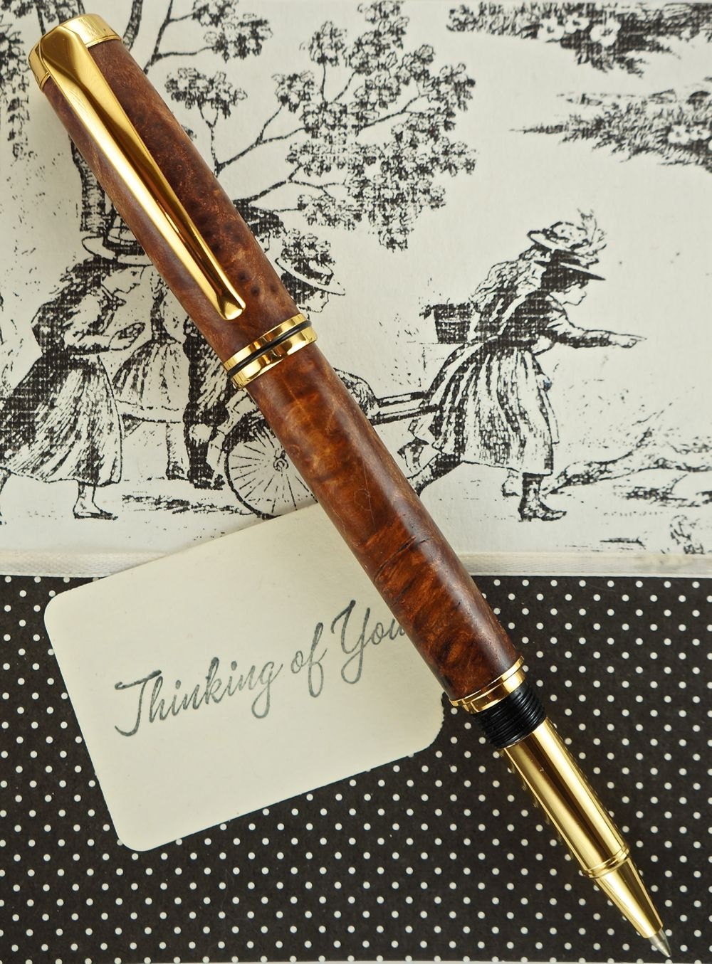 Wooden Pen Hand Turned and Handcrafted Stabilized Redwood Burl Gold Hardware 316U