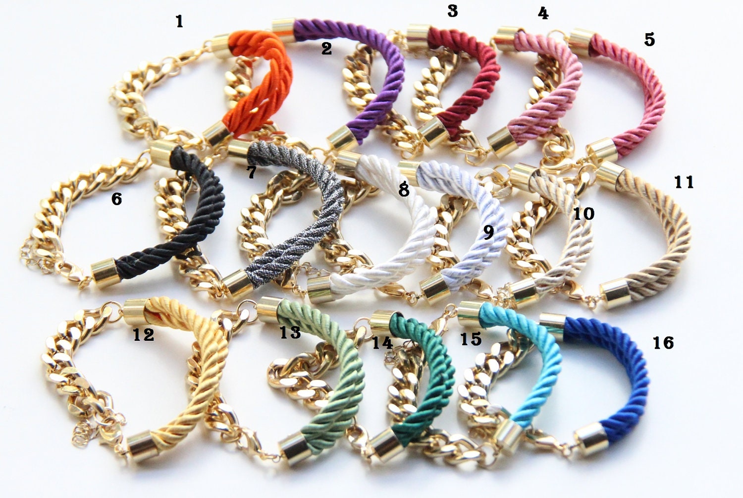 Arm candy set of 2 Half and Half: Gold chunky chain and Silk Bracelet