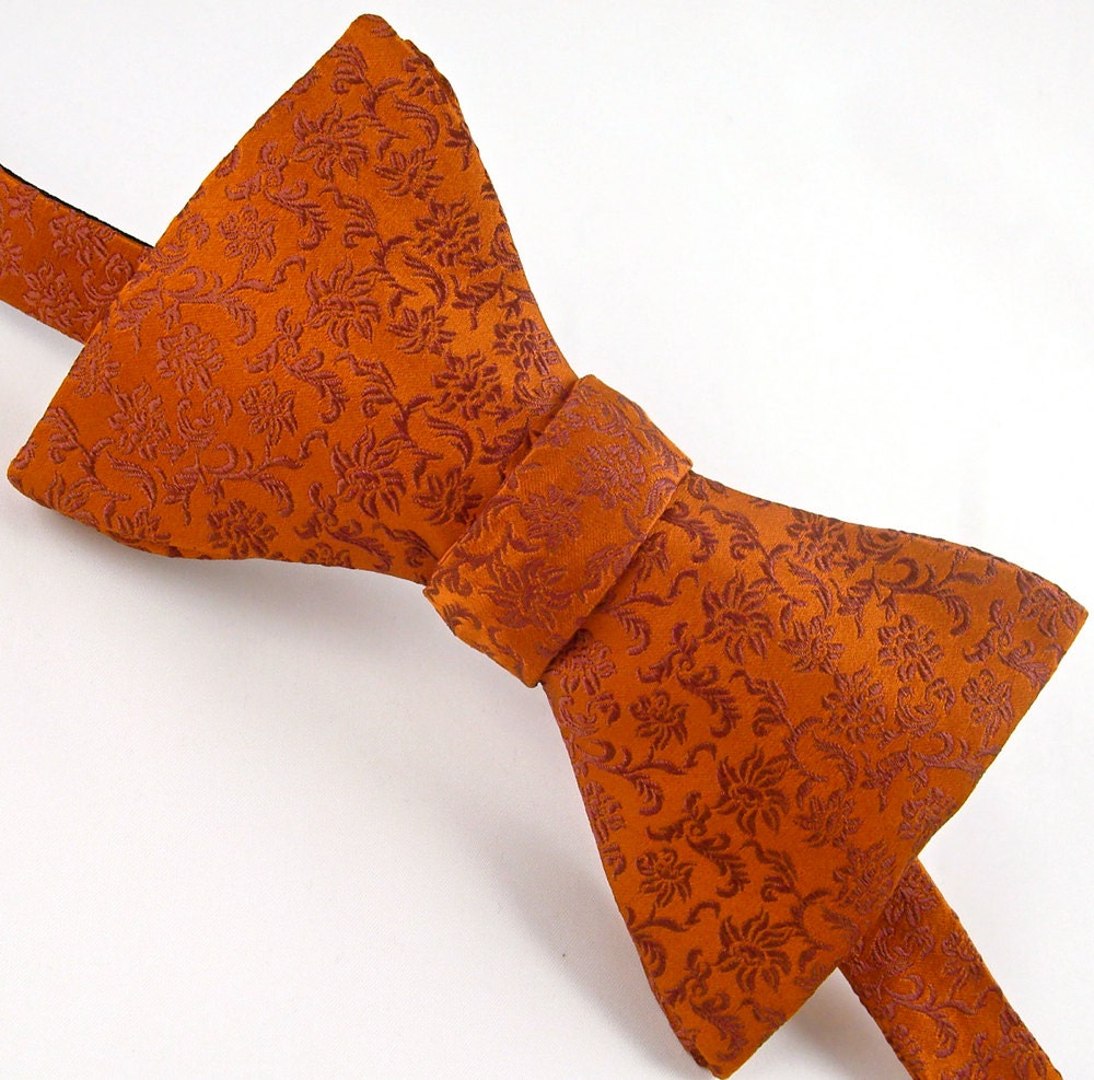 Burnt Orange Silk Bow Tie Mens, Fall Autumn Fashion - 'Burnt Garden' - VaVaSilkBowTies