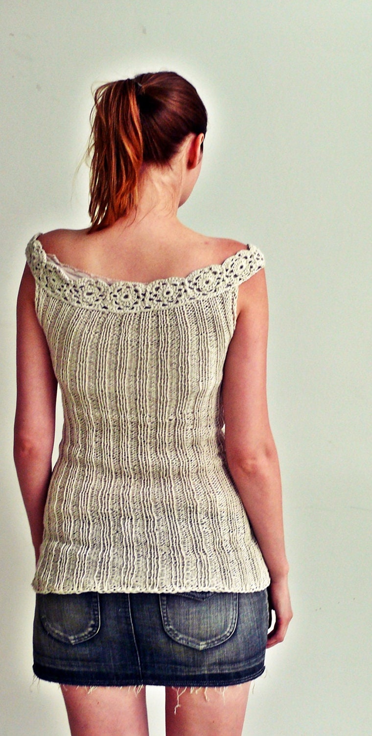 hand knit summer top tank sweater bamboo 100%