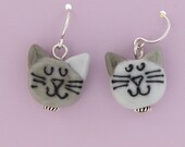 shades of grey zen cat earrings - lampwork cat beads