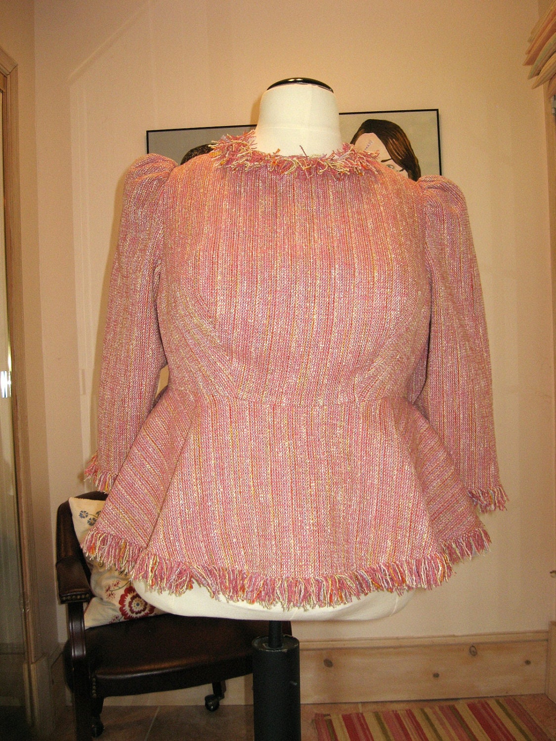 Plus Size Silk Tweed Top with Fringe