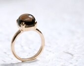 Smoky Quartz Gemstone Ring - 925 Sterling silver ring with gold plated
