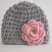 Baby girl Easter Hat, Beanie gray and pink flower Hat