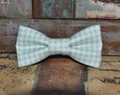 boys easy clip on bow tie - teal gingham