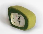Handmade table quartz wood clock green and light green color