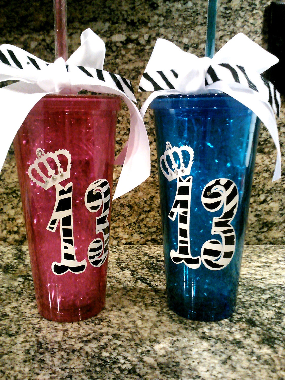 Customized birthday age with crown 20 oz acrylic, BPA Free cup with straw